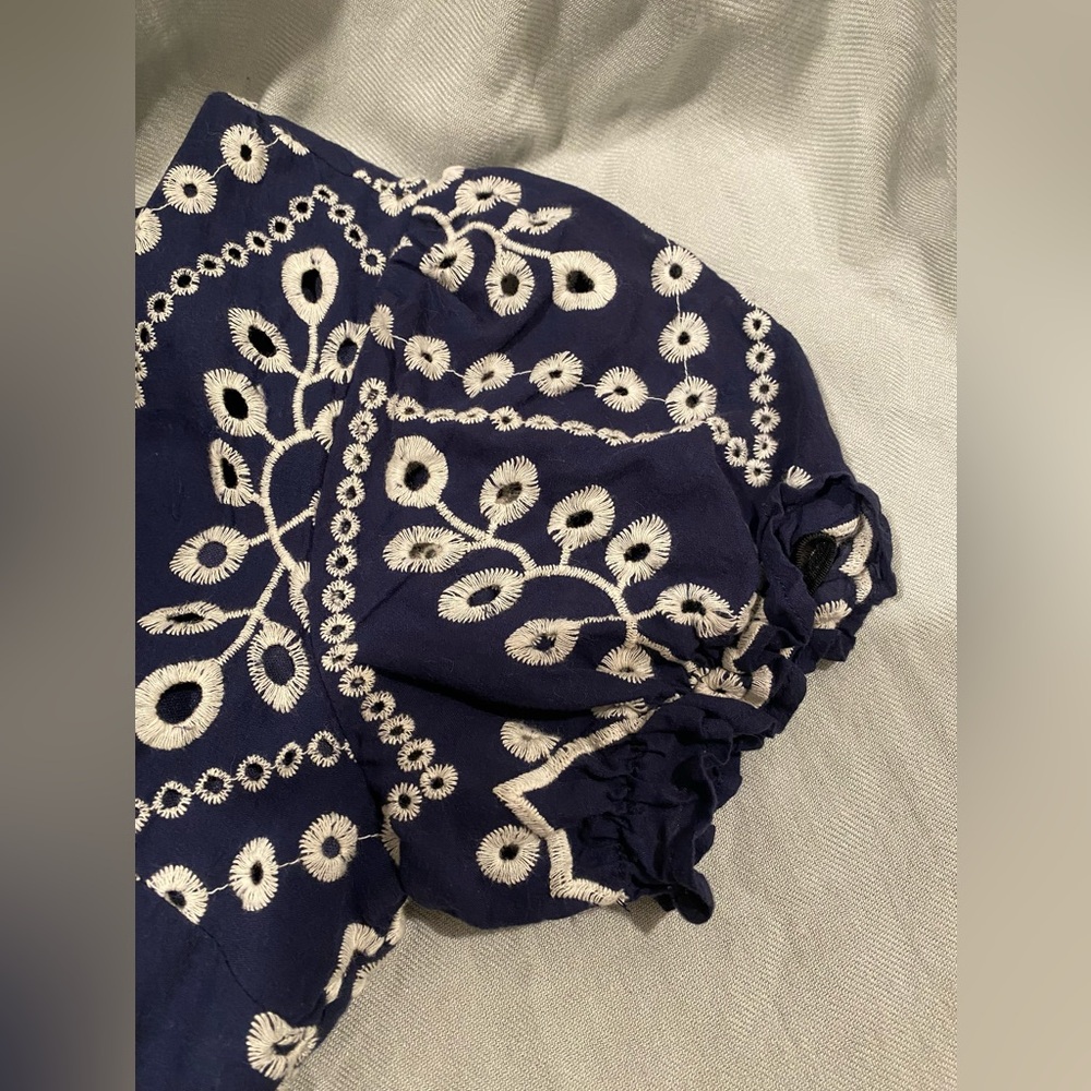 Mi ami Navy and White Embroidered Baby Doll Mini Dress - Picture 4 of 11
